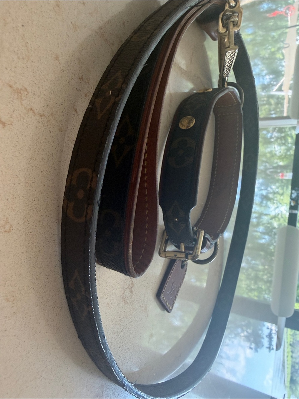 Louis Vuitton Brown Monogram Leather Dog Leash and Collar Set